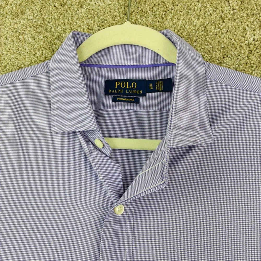 Polo Ralph Lauren Performance Shirt Size XL Purple Micro Gingham Stretch Classic